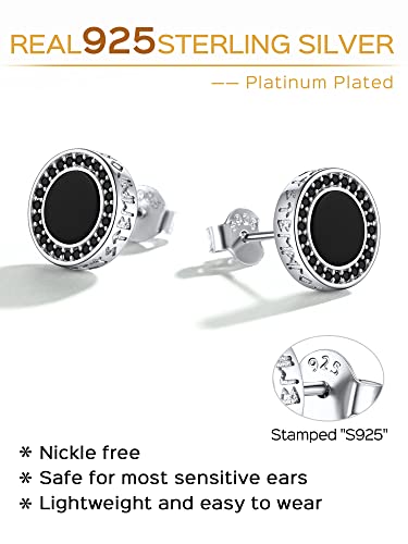 ChicSilver 925 Sterling Silver Viking Rune Natural Black Onyx Stud Earrings For Women Men - style: C: Side Runes with CZ