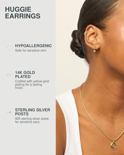 PAVOI 14K Gold Plated 925 Sterling Silver Post Huggie Earrings - Small Hoop Earrings for Women - style: Yellow