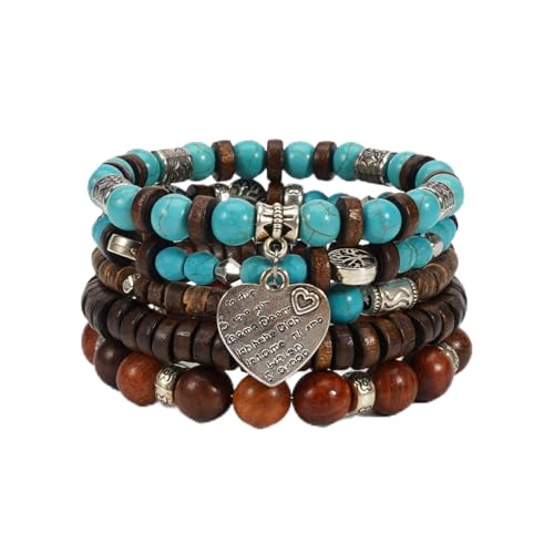 Boho Wooden Beads Bracelets Bohemian Bracelet Stack for Men Women Wood Beaded Bracelet Set - color: C