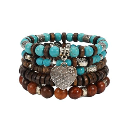 Boho Wooden Beads Bracelets Bohemian Bracelet Stack for Men Women Wood Beaded Bracelet Set - color: C