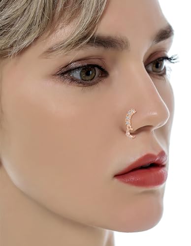 10Pcs Dangle Nose Rings Hoop Butterfly Heart Moon Flower Star CZ Cartilage Earring Dangling Nose Body Piercing Jewelry 20G Silver Rose Gold Black Tone - color: C:Rose Gold Tone