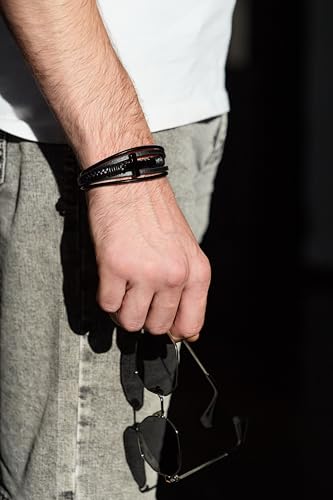 Cross Bracelet for Men - Genuine Leather Religious Bracelets | Stylish Christian Bracelet for Men - Perfect Faith Accessory | Mens Cross Bracelet - Christian Jewelry - style: Trinity