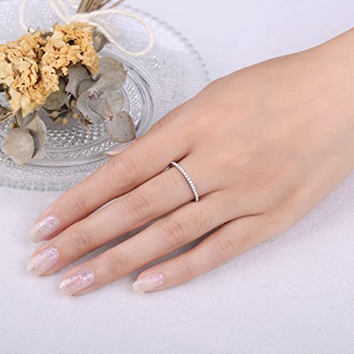 JewelryPalace Princess Emerald Cut CZ Stackable Wedding Ring Eternity Bands for Women, Cubic Zirconia 925 Sterling Silver 14k Yellow Rose Gold Plated Promise Ring for Her, 4pc Anniversary Ring Sets - color: S-1Pc-Round Cut-Sterling Silver