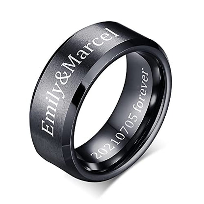 VNOX Customize Personalized 6MM/8MM Tungsten Carbide/Stainless Steel Simple Matte Brushed Finish Wedding Band Engagement Rings for Men Women,Size 5-14 - color: Black-8mm-stainless-steel