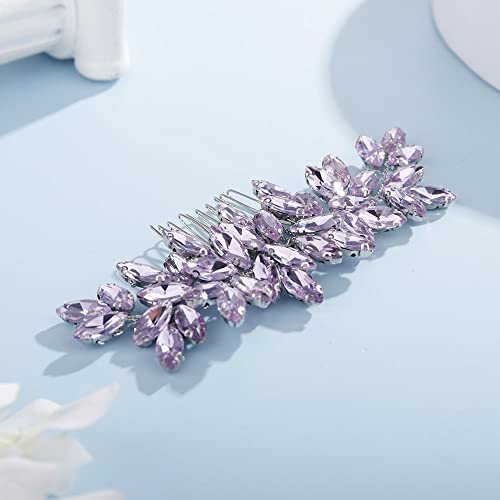 Teyglen Dainty Purple Rhinestone Hair Comb - Luxurious Shiny Bridal and Wedding Hair Accessory for Brides and Girls - color: Purple
