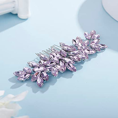Teyglen Dainty Purple Rhinestone Hair Comb - Luxurious Shiny Bridal and Wedding Hair Accessory for Brides and Girls - color: Purple