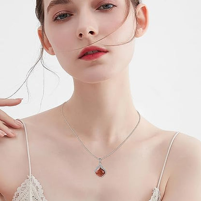 YAFEINI Teardrop Necklace Sterling Silver Filigree Irish Pendant Necklace Natural Stone Moonstone/Lapis Lazuli/Larimar/Moss Agate Necklace Jewelry - color: Golden Sandstone teardrop necklace