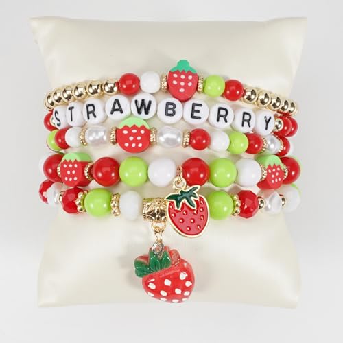 Twinfree Bohemian Cute Fruit Banana Cherry Strawberry Pineapple Mango Polymer Clay Beaded Stackable Stretch Bracelets - color: Color 12