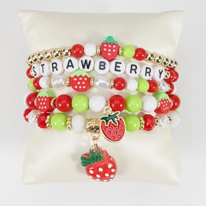 Twinfree Bohemian Cute Fruit Banana Cherry Strawberry Pineapple Mango Polymer Clay Beaded Stackable Stretch Bracelets - color: Color 12