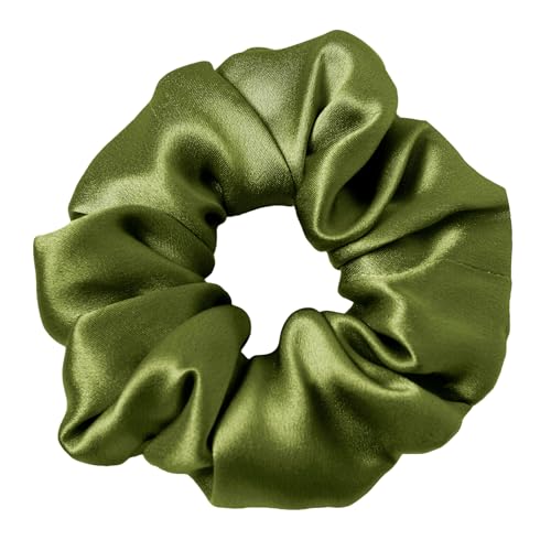 LilySilk Silk Hair Scrunchy, 100% Mulberry Silk Ponytail Holder, Frizz & Breakage Prevention, No Damage, Dark Green, 1 Count - color: Dark Green
