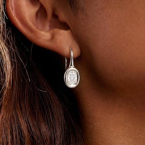 14K Gold & Silver Plated Trendy Bezel Set Cubic Zirconia Drop Earrings Minimalist Teardrop Hook Earrings for Women Diamond Crystal Charm Statement Teardrop Earrings Jewelry Gifts - color: Silver-Elliptical zircon