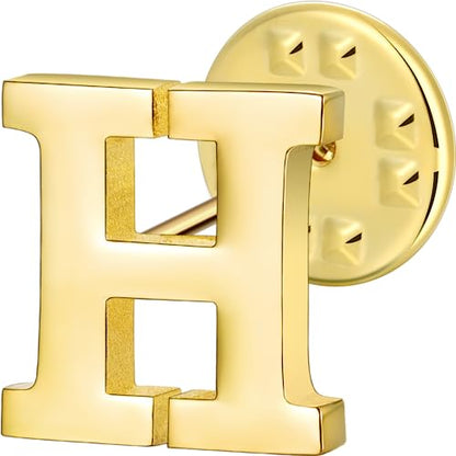 Initial Lapel Pin for Men Women, Brooch Pins for Men Suits, Metal Button Pins in 18K Gold and Silver Tone. - color: Gold-H