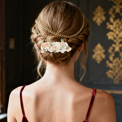 VILLCASE 6pcs Pearl Flower Telephone Cord Hair Ties Set Elastic Spiral No-snag Hair Coils for Women Ponytail Holders in Deep