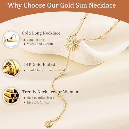 CHESKY Lariat Necklace for Women，14k Gold/Sliver Plated Layered Necklace | Gold/Sliver Long Necklace，Dainty Cross Pendant, Wedding Y-Shaped Drop Chain, Waterproof Jewelry Gift for Women Everyday Wear - style: YSun