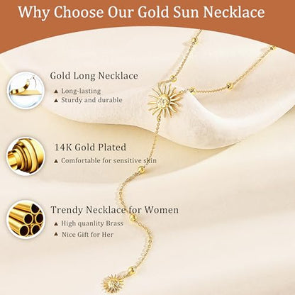 CHESKY Lariat Necklace for Women，14k Gold/Sliver Plated Layered Necklace | Gold/Sliver Long Necklace，Dainty Cross Pendant, Wedding Y-Shaped Drop Chain, Waterproof Jewelry Gift for Women Everyday Wear - style: YSun