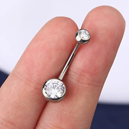 OUFER Titanium Belly Button Rings, Internally Threaded Belly Ring, Round CZ Navel Rings for Women Men - color: Silver, size: 1.6*14MM