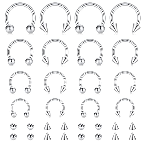 16G Septum Nose Rings Stainless Steel Hinged Seamless Nose Hoop Ring Horseshoe Piercing Jewelry Captive Bead Ring Helix Daith Tragus Cartilage Earrings for Women Men - style: style1-silver
