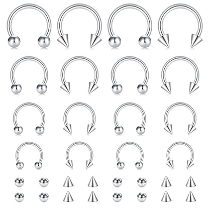 16G Septum Nose Rings Stainless Steel Hinged Seamless Nose Hoop Ring Horseshoe Piercing Jewelry Captive Bead Ring Helix Daith Tragus Cartilage Earrings for Women Men - style: style1-silver