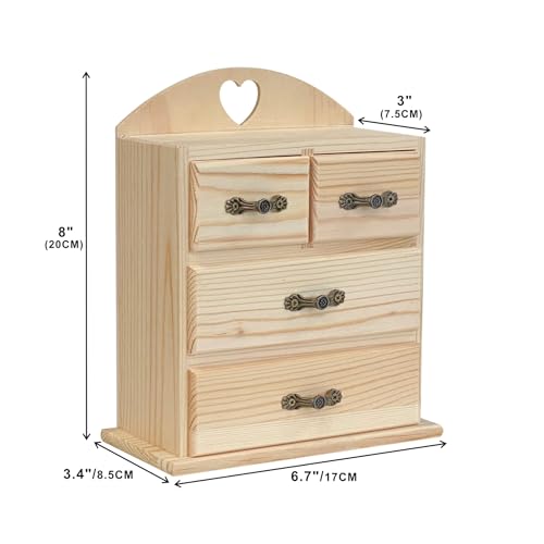 Pack of 2 Unfinished Wood box with Mini Drawers for Jewellery,Small Wooden Organizer Storage Box for Crafts Hobbies DIY Project