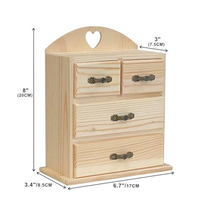 Pack of 2 Unfinished Wood box with Mini Drawers for Jewellery,Small Wooden Organizer Storage Box for Crafts Hobbies DIY Project
