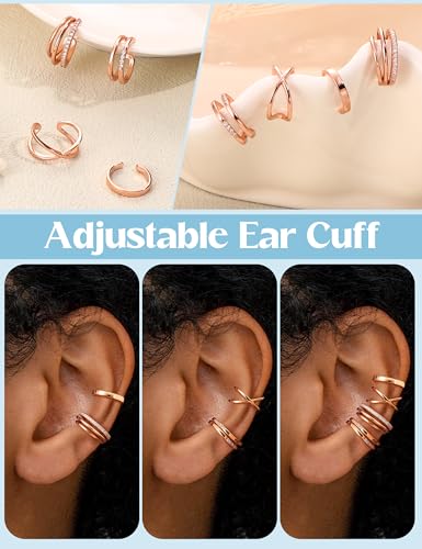 JeryWe 4 Pcs 925 Sterling Silver Ear Cuff for Women Non Piercing Adjustable Ear Cuff Earrings Clip On Cartilage Helix Wrap Ear Jewelry Set - color: Rose gold