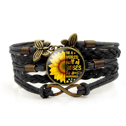 Boho Sunflower Gifts Sunflower Leather Bohemian Bracelet Birthday Gifts for Women Teens Granddaughter Wife Daughter Mom Friendship Bracelets for Her - color: Be a Sunflower