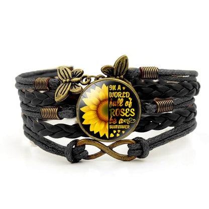 Boho Sunflower Gifts Sunflower Leather Bohemian Bracelet Birthday Gifts for Women Teens Granddaughter Wife Daughter Mom Friendship Bracelets for Her - color: Be a Sunflower