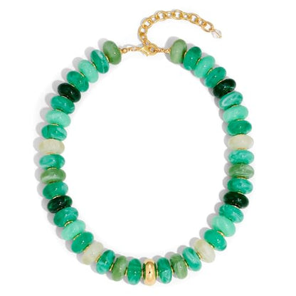 Beaded necklace for Women Boho Bead Gemstone Chunky Necklace Big Bead Necklace Fashion Trendy Summer Necklaces Jewelry Gifts - color: Gradient Green&GD Beaded