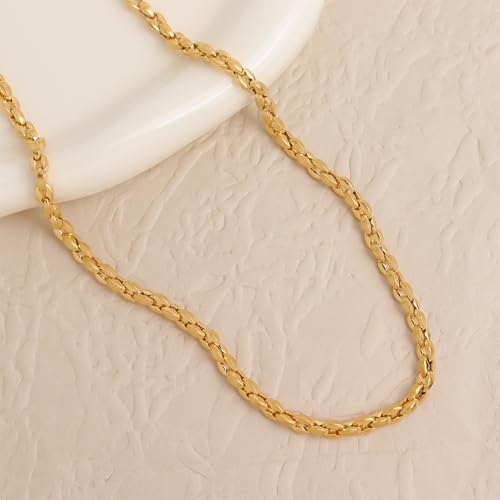 Jean Beau Gold Choker Necklace for Women, Simple 18K Gold Plated Adjustable Link Chain Prom Jewelry Gifts - color: Rolo