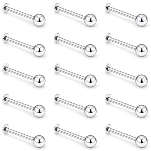 15-30PCS 16G Surgical Steel Labret Studs Monroe Lip Rings Cartilage Tragus Nail Conch Helix Earring Barbell for Women Men Piercing Jewelry 5 Colors 6-12mm - color: 1/2"(12mm) silver-tone