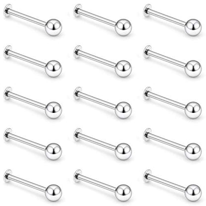 15-30PCS 16G Surgical Steel Labret Studs Monroe Lip Rings Cartilage Tragus Nail Conch Helix Earring Barbell for Women Men Piercing Jewelry 5 Colors 6-12mm - color: 1/2"(12mm) silver-tone