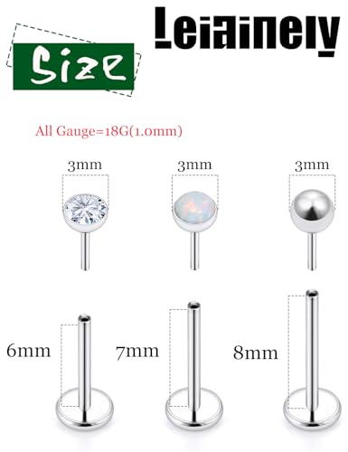 20/18/16G Threadless Nose Rings Flat Back Stud Earrings Piercing Jewelry for Women Men 6/7/8mm Push In Bar Cartilage Tragus Lip Medusa Monroe Labret Stud Hypoallergenic Surgical Steel - size: 18g*6/7/8mm