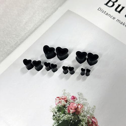 Heart Silicone Ear Tunnel Plugs Gauges Expanders Hollow Flexible Soft Tunnels Kit Stretcher Earrings Fashion Lobe Piercing Body Jewelry for Women Her 6 Pairs Set - color: Black, size: 4mm-12mm