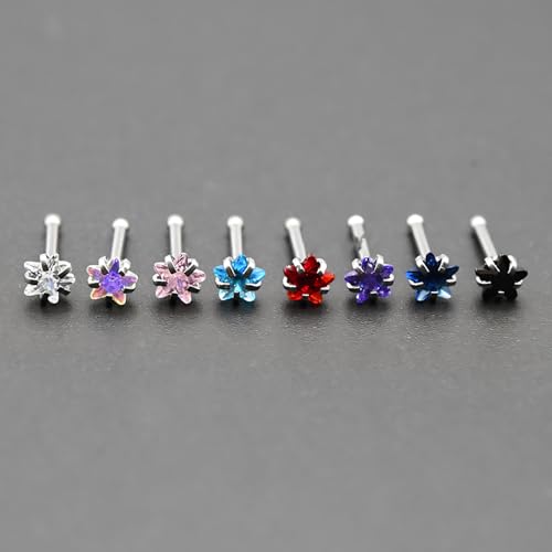 6-Piece Nose Piercing Studs Set, 20G Stainless Steel Nose Studs, 3mm Crystal Heart Star Round Shapes, 0.8x7mm Bone - color: Lake Blue