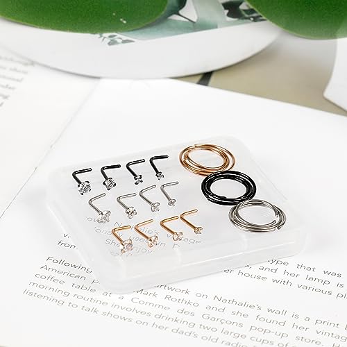 ONESING 9-40 Pcs Nose Rings - Hoops, Studs & L Shape - Hypoallergenic Stainless Steel Nose Piercings for Women & Men - color: mixcolor