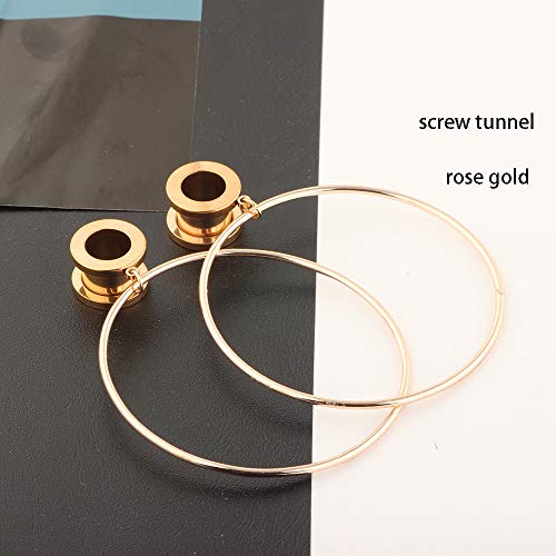 5 Pairs Surgical Steel Ear Tunnels Dangle Gauges For Women Rose Gold Hoop Double Flare Plugs Stretcher - style: 8mm=0g