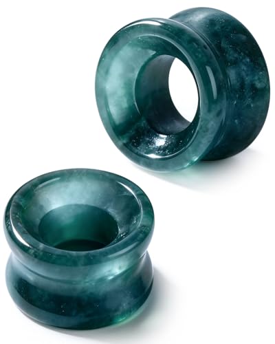 Jewseen 2g-5/8 Moss Agate Ear Gauges Plugs Real Natural Stone Double Flared Ear Tunnels Stretchers Gauges for Women Men Plugs Piercing Jewelry - size: 5/8''=16mm