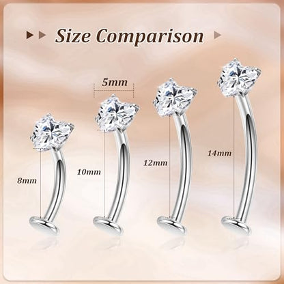 NICEIGHT 14G F136 Pure Titanium Floating Belly Button Rings for Women Petite Flat Back CZ Belly Rings Opal Barbell Heart Curved Navel Ring Internally Threaded Belly Piercing Jewelry 8/10/12/14mm - color: Silver-Heart CZ, size: 10mm (Standard Size)