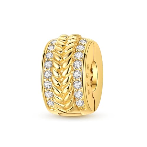 Gold Clip Stopper Charms for Pandora Bracelets Spacers Bead Charms Packs Jewelry Gift for Women - color: Good Luck