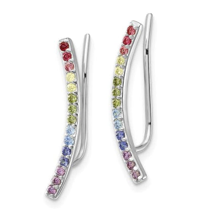 925 Sterling Silver 14k Gold Flash-plated Colorful Cubic Zirconia Ear Climbers - color: White