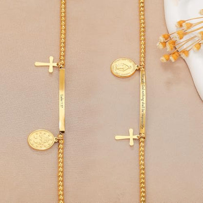 DS Inspirational Bracelet for Women Christian Engraved Bibler Verse Cross Butterfly Daisies Charm Bracelet, Exquisite Stainless Steel Jewelry Daughter Best Friend Bestie - style: For with God nothing shall be impossible - Luke 1:37-Gold