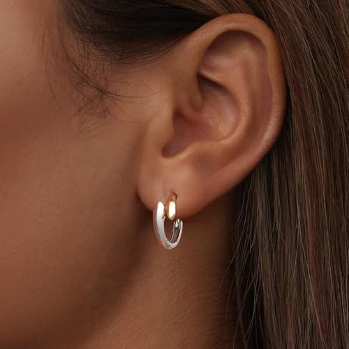 14K Gold Plated Two-Tone Oval Hoop Earrings for Women, Water Drop Design Lightweight Huggie Earrings,925 Sterling Silver Posts Double Drop Chunky Hoops Hypoallergenic Ear Buckles - color: Rose Gold
