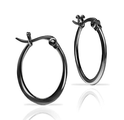 Hoops & Loops 925 Sterling Silver 23mm Oval Flat Click-top High Polished Lightweight Hoop Earrings for Women, Silver, Yellow Gold & Rose Gold - color: Black