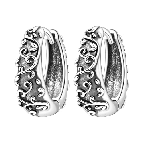 Floral Hoop Earrings 925 Sterling Silver with 14K Gold Plating – Lightweight CZ Flower Hoops | Hypoallergenic Jewelry for Women | Gift Box + Polishing Cloth - color: 16mm vintage Earrings
