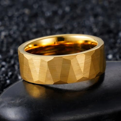 2/4/6/8mm Black/silver/gold Tungsten Rings for Men Womens Couple Fashion Jewelry Promise Engagement Wedding Band Hammered Inner ring inlaid with olive wood Carbide Polished Edge Comfort Fit - color: 8MM gold