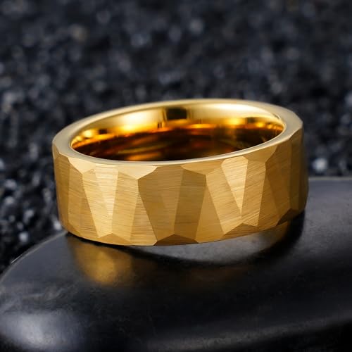 2/4/6/8mm Black/silver/gold Tungsten Rings for Men Womens Couple Fashion Jewelry Promise Engagement Wedding Band Hammered Inner ring inlaid with olive wood Carbide Polished Edge Comfort Fit - color: 8MM gold