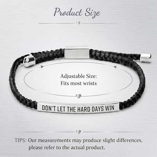 Frodete Dont Let The Hard Days Win Bracelet Inspirational Gifts for Women Adjustable Braided Tube Bracelet Gifts for Friends - color: A1:black silver