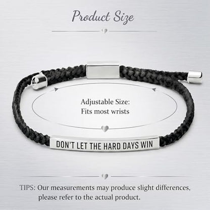 Frodete Dont Let The Hard Days Win Bracelet Inspirational Gifts for Women Adjustable Braided Tube Bracelet Gifts for Friends - color: A1:black silver