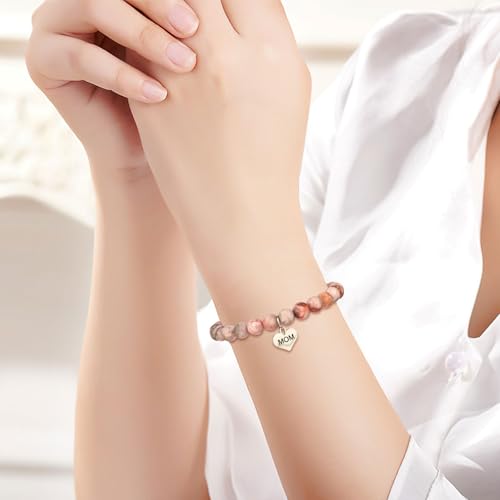Mothers Day Gifts for Women, Natural Stone Beaded Bracelet Jewelry Birthday Gifts for Mom Grandma Aunt Mother in Law Nana Boyfriend Mom - color: Pink Zebra