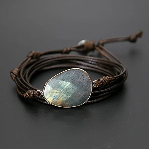 Women Wrap Bracelet Boho Natural Jasper Crystal Stone Beads Strand Bracelets - color: Style 15-Gray Labradorite